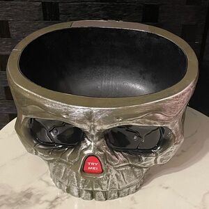 Halloween Motion Activated Skull Large 10x6 Candy Dish / Planter Decorative New